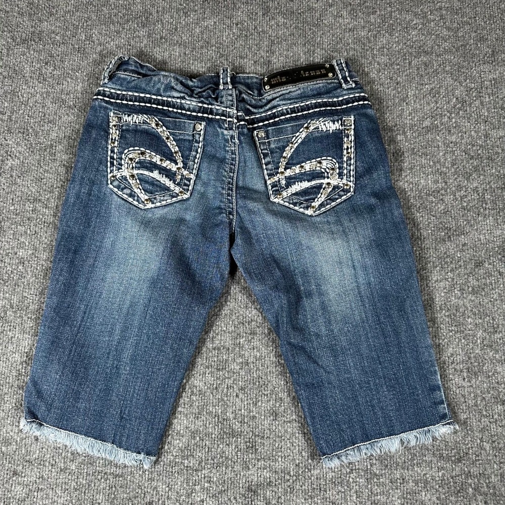 Miss Me Shorts Womens Size 24 Blue Denim Bermuda Rhinestone Embellished Raw Hem